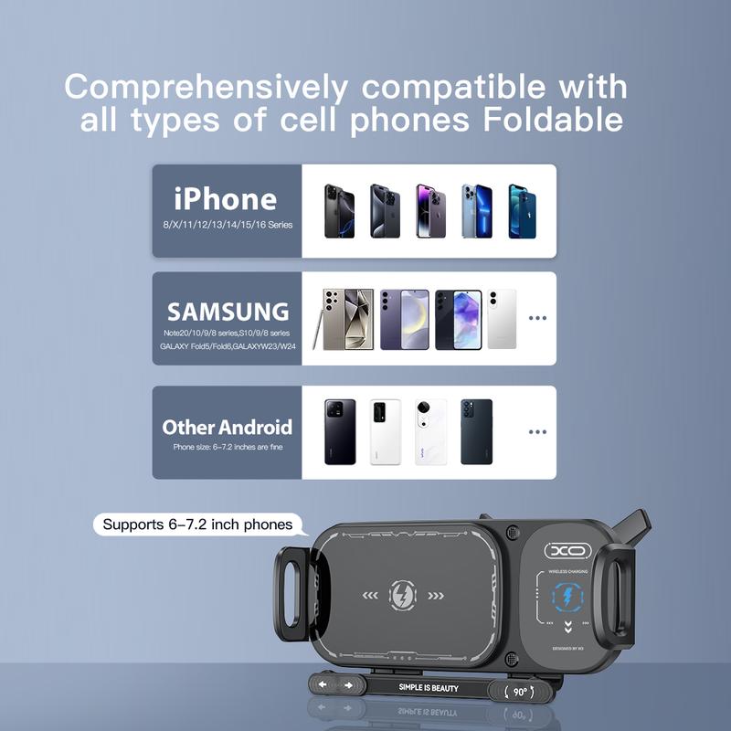 ⚡15W Wireless Fast-Charging Car Phone Mount for Foldable & Regular Smartphones