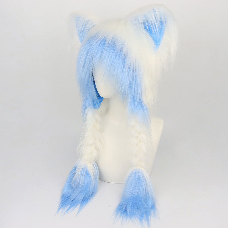 Plush Cat Ear Winter Hat with Braided Pigtails