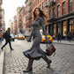 Retro Zipper Neck Trumpet Sleeve Midi Dress