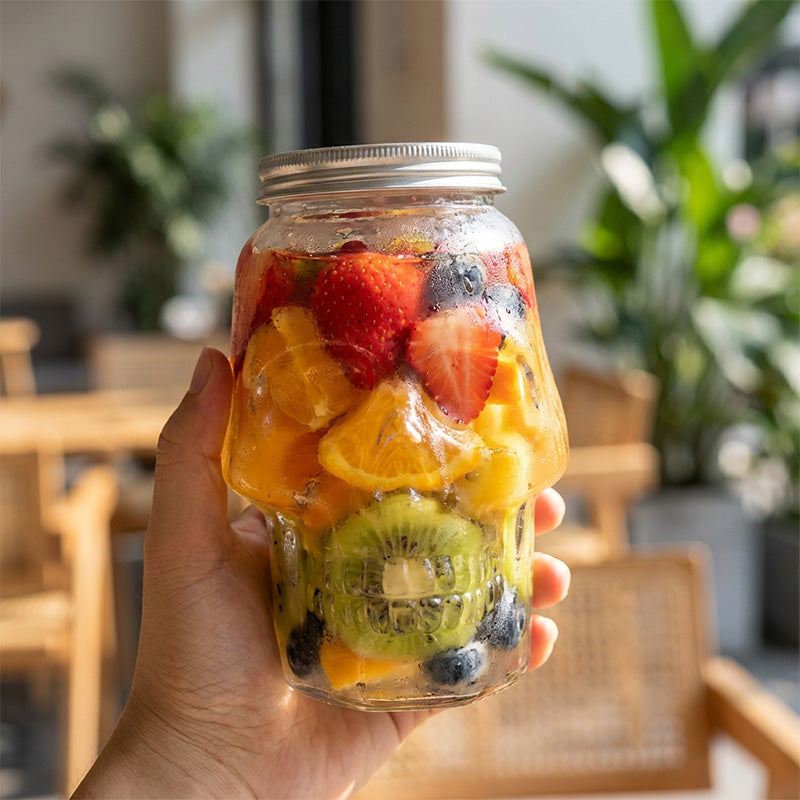 Skull Shaped Beverage Bottle with Lid