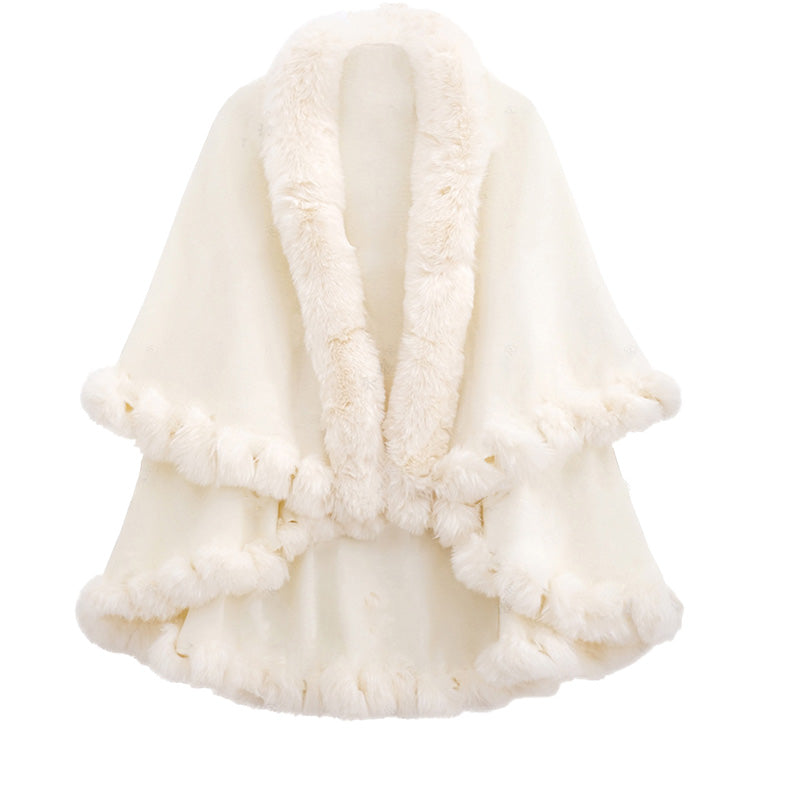 Women's Double-Layer Knit Shawl with Plush Trim