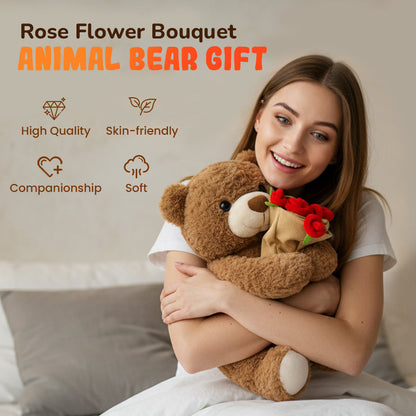 💖Animal Bear Gift with Rose Flower Bouquet