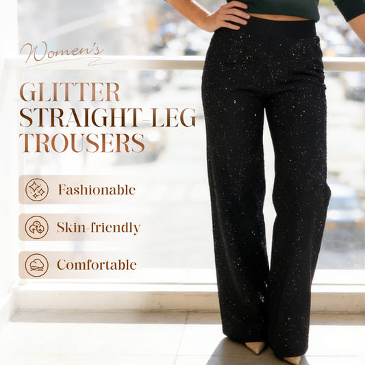 High-Waist Glitter Straight-Leg Trousers