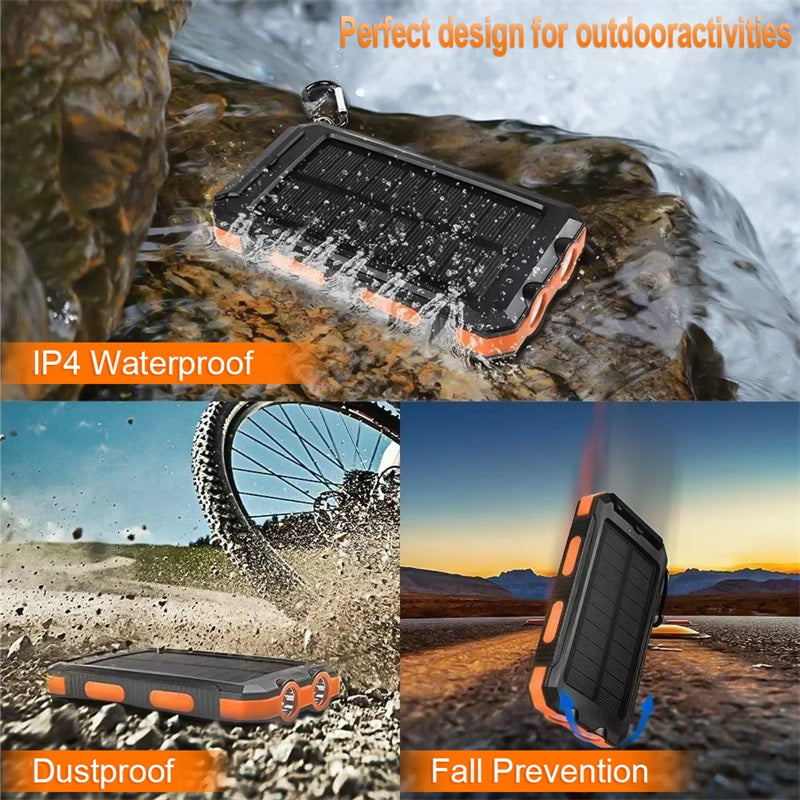 🔥10000mAh Portable Solar Power Bank, Solar Powered Charger with Dual LED Flashlights, Power Bank for Travel, Camping