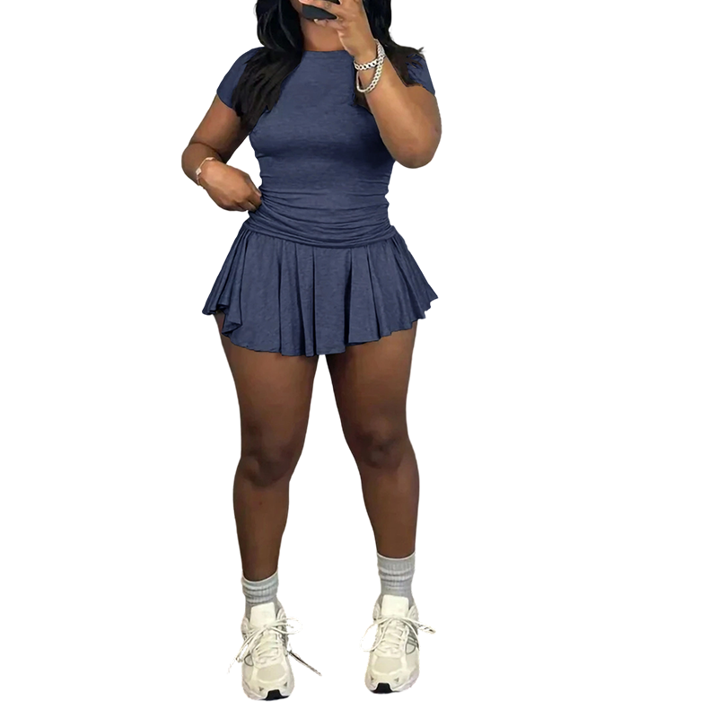 Women's Sporty Two-Piece Pleated Skirt Set