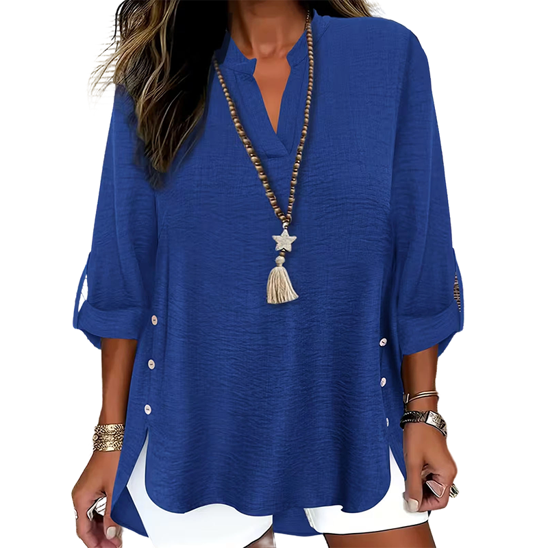 Casual Solid Color Button Side Slit Top