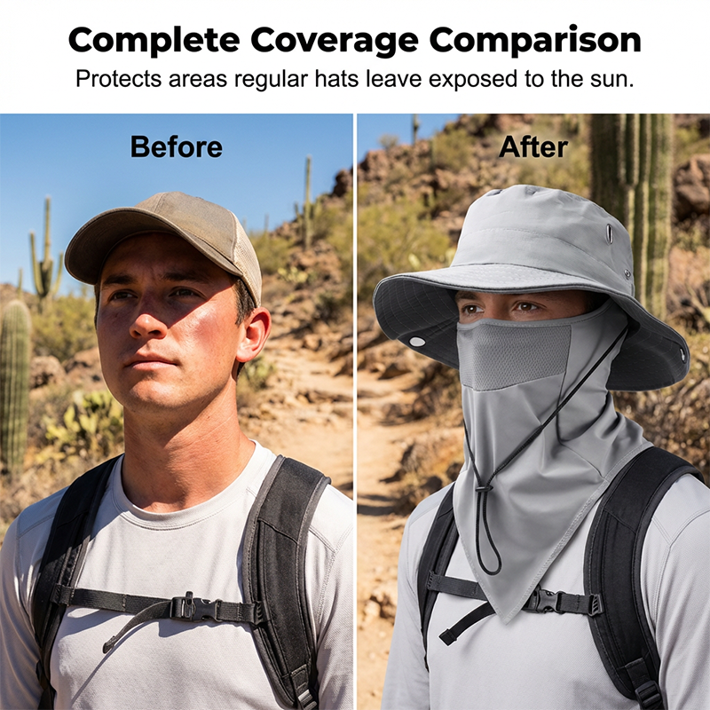 Breathable Fisherman Hat with Detachable Face Mask