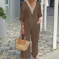 Women's V-Neck Top & Wide-Leg Pants