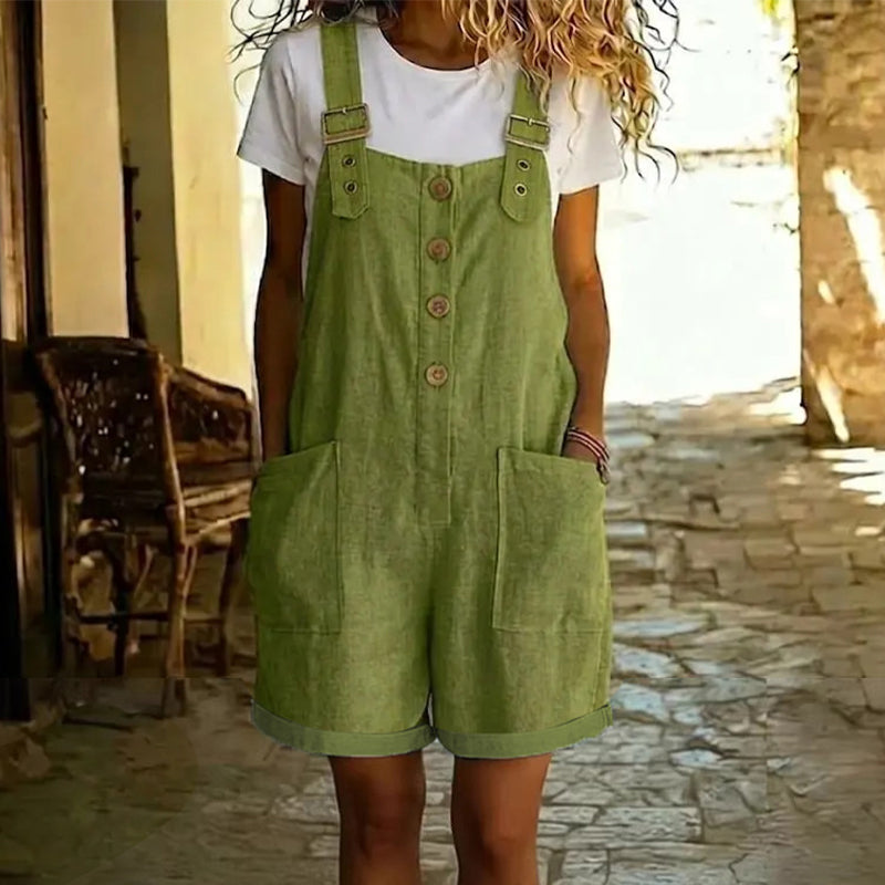 Retro Solid Color Romper with Adjustable Straps