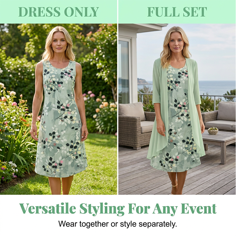 🔥Women's Elegant Chiffon Dress & Cardigan 2-Piece Set