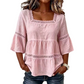 🌸 Elegant Square Neck Summer Blouse – Boho Lace, Bell Sleeves, Tiered Flow ✨