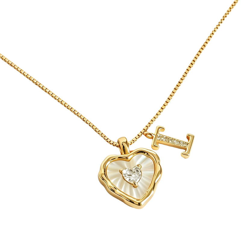 Heart Shaped Letters Micro Pave Chain Necklace – Initial Pendant, Titanium Steel, Adjustable ✨
