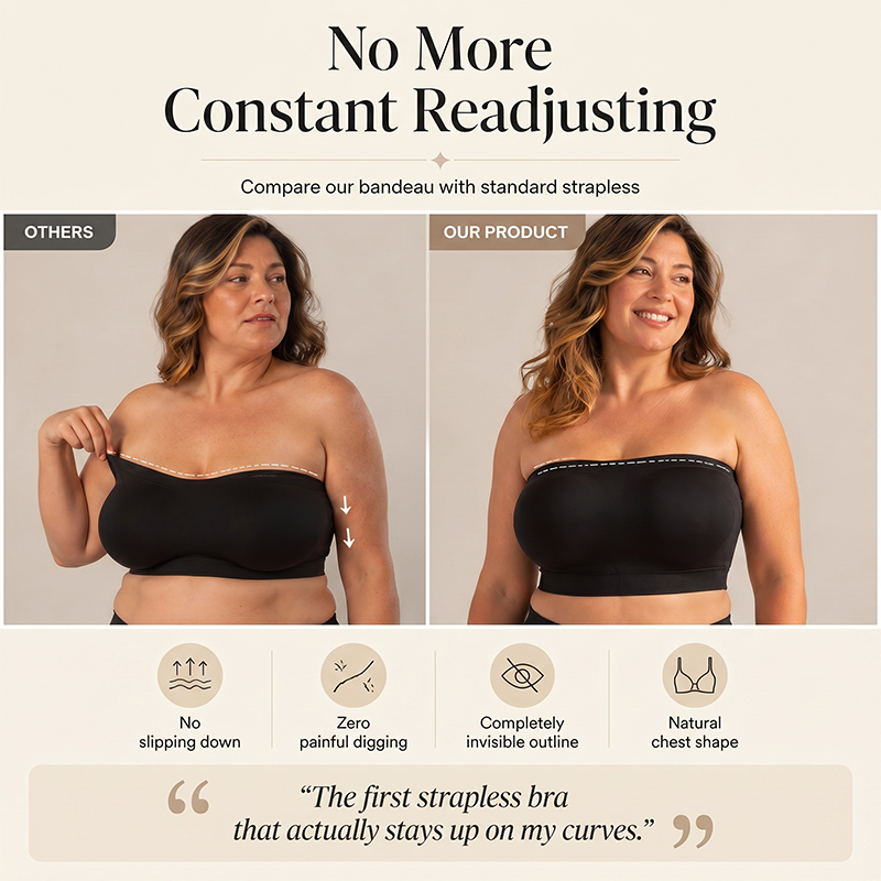 🤎Convertible Strapless Bandeau Bra with Wireless Comfort, Anti-Slip Grip & Removable Straps