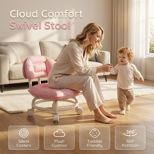 🪑 Rolling Low Stool with Backrest – Padded seat & silent casters – comfortable and mobile 🛠️