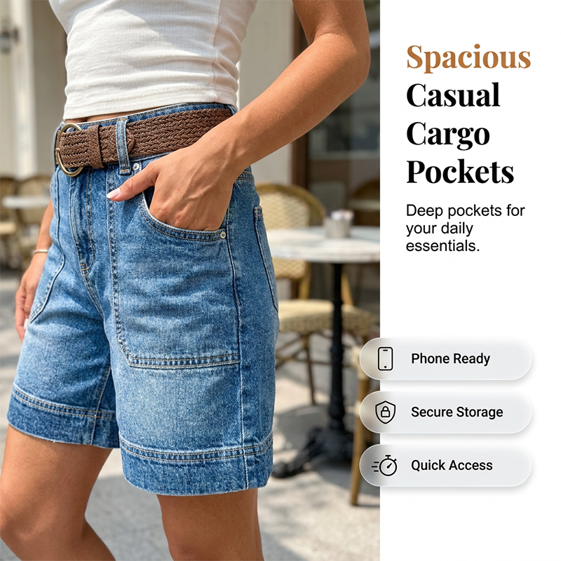 Women's Mid-Rise Bermuda Denim Shorts with Pockets