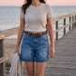 Women's Mid-Rise Bermuda Denim Shorts with Pockets