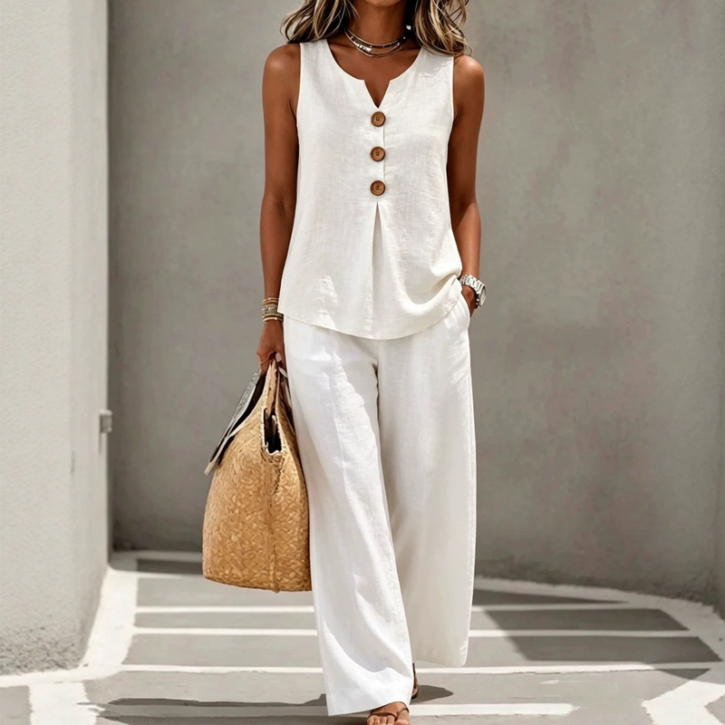 💕Women's Sleeveless Button Top and Loose Pants Set