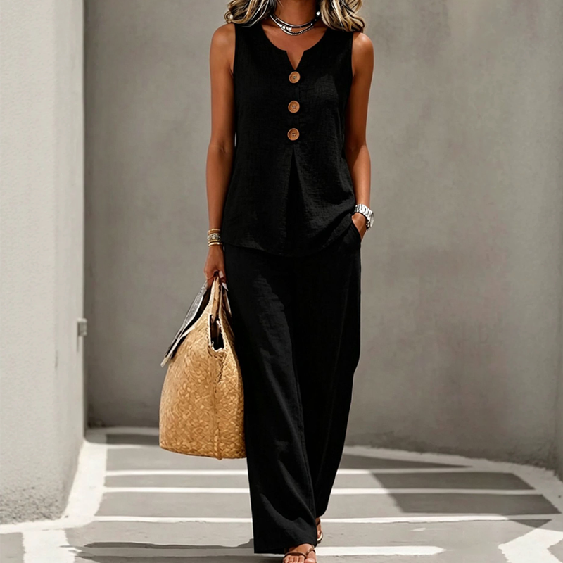 💕Women's Sleeveless Button Top and Loose Pants Set