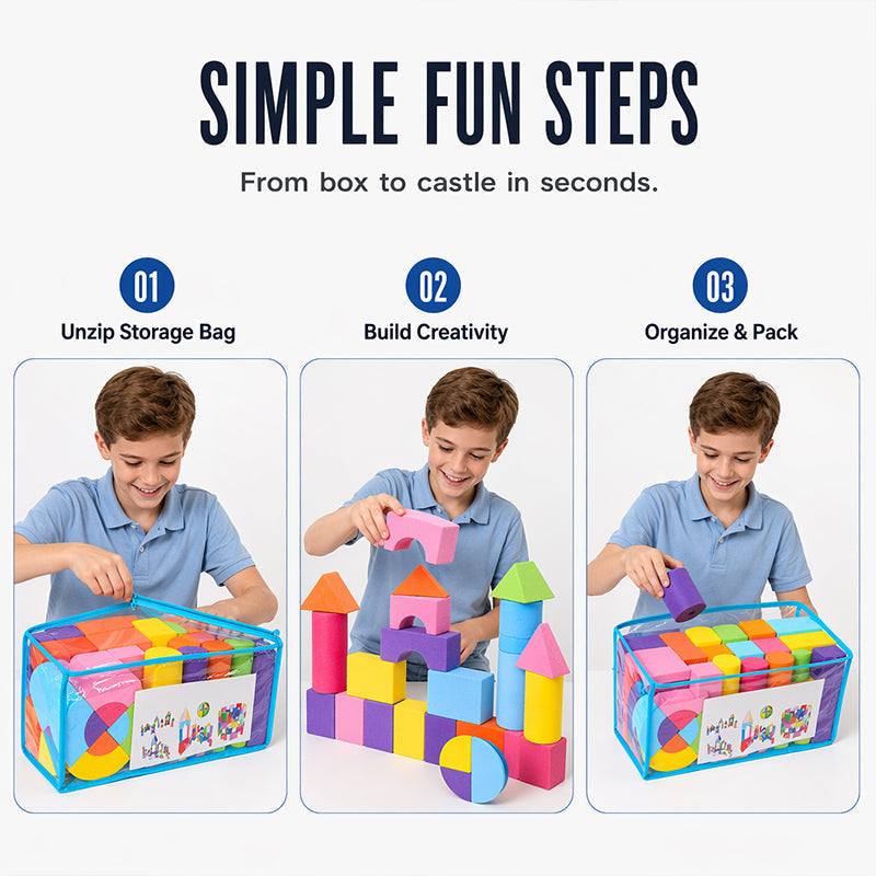 Kids' Soft EVA Foam Building Blocks Set – Lightweight, Safe & Perfect for Creative Play 🧱✨