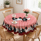 🐓 Farmhouse Rooster Tablecloth – Red Buffalo Plaid Chicken Table Cover, Spill Proof & Scalloped Lace Edge ✨