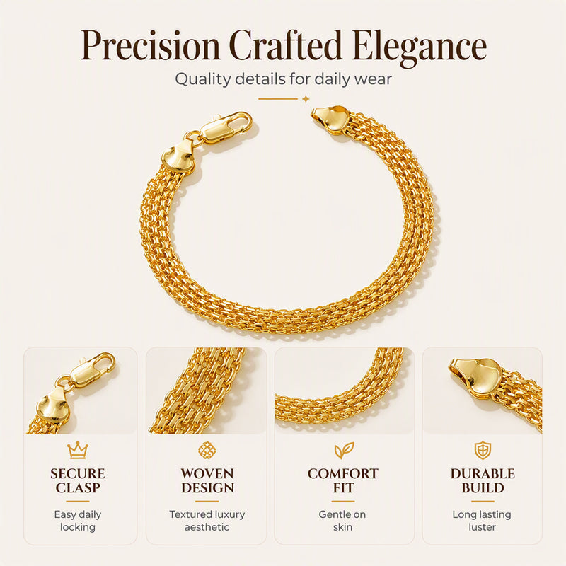 💫 14K Gold‑Plated Woven Mesh Bracelet – Glamorous, Eye‑Catching, Elegant ✨
