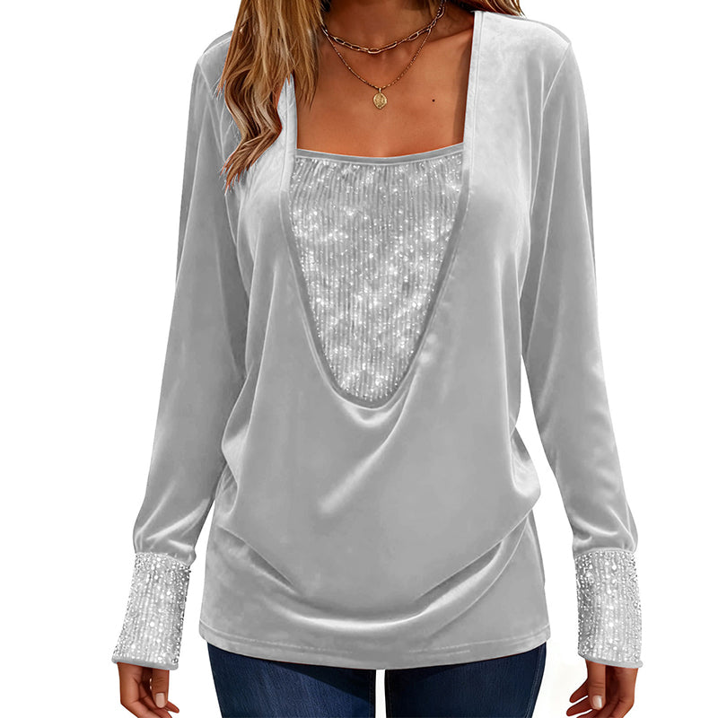 Women's Sequin Patchwork Long Sleeve Top