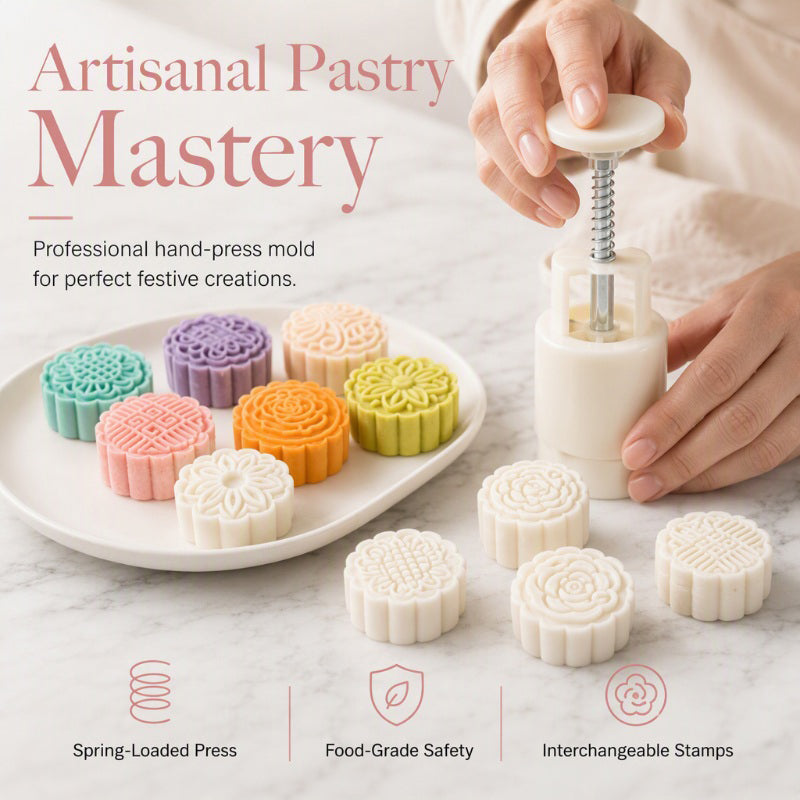 🎁Hand Press Mooncake Mold Set, Hand Pressure Pastry Cookie Stamps