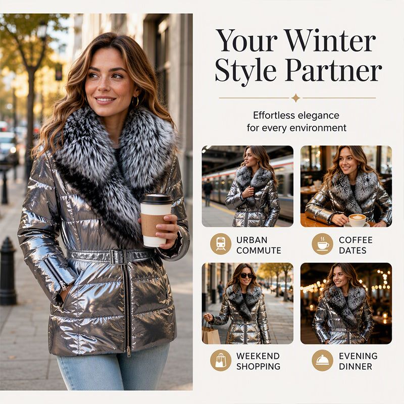 🖤Black Friday Sale🖤❄️Women's Padded Jacket with Faux Fur Collar