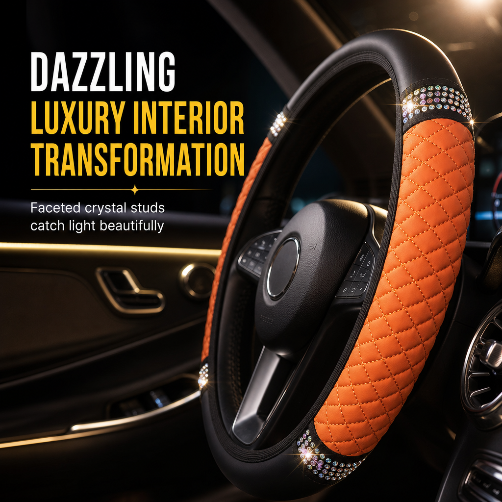 ⏳Time-Limited Special ⏰ Rhinestone Steering Wheel Cover – Sparkling, Quilted, Luxury 🚗