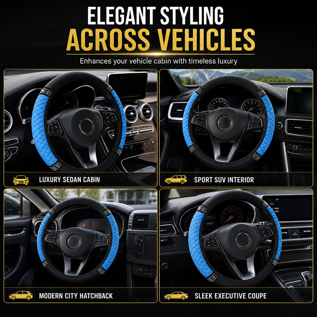 ⏳Time-Limited Special ⏰ Rhinestone Steering Wheel Cover – Sparkling, Quilted, Luxury 🚗