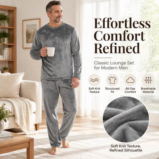 🌙 All-Night Warmth, Soft Velvet Feel | Men's Cozy Thermal Velvet Pajama Set🔥